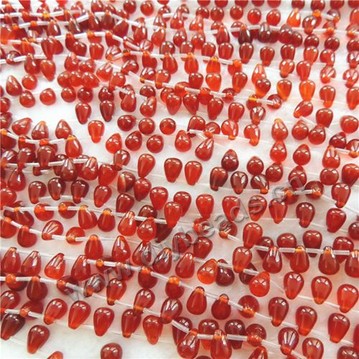 Bead,natural agate,red,6x12mm round tear drop. Sold per pkg of one strand。