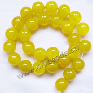 Bead, yellow agate (dyed), 14mm round. Sold per 15-inch strand