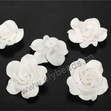 Bead, polymer clay,white,50x20mm flower. Sold per pkg of 50.
