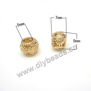 beads, big-hole beads,24k gold plated alloy, 9x7mm. Sold per pkg of 50ps