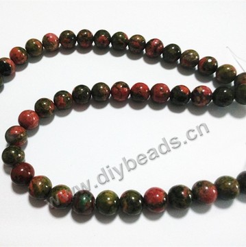 Bead, unakite (natural), 3mm round. Sold per 16-inch strand.