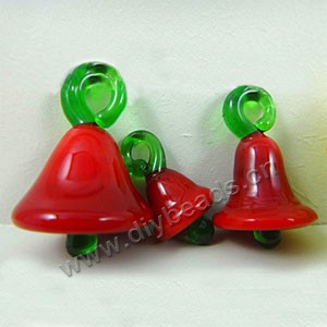 Charm, lampworked glass, orange,white,yellow,red,4 colors to option, 27x16mm bell. Sold per pkg of 200.
