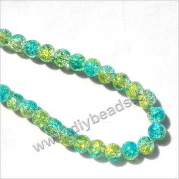 Bead,two tone crackle glass,yellow and green, 8mm round. Sold per 32-inch strand, approximately 100ps/strand