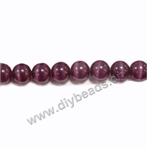 Bead, cat's eye glass,amethyst purple, 8mm round, quality grade. Sold per 14.5-inch strand.