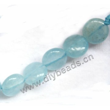 Bead, blue aquamarine (heated/dyed), 8mm puffed flat round. Sold per 15-inch strand