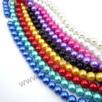 bead，glass pearl beads，grey，10mm round beads，sold per pkg of 10 strands