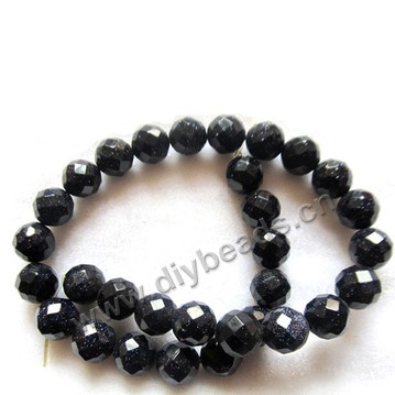 Bead,blue goldstone (manmade), 6mm 64-faceted round. Sold per 16-inch strand