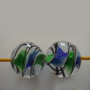 Bead, hand-blown glass, clear/cobalt blue/green, 20mm hollow round. Sold per pkg of 10