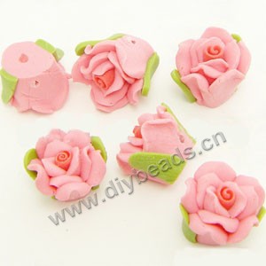 Bead, polymer clay, pink, 10mm rose. Sold per pkg of 24.