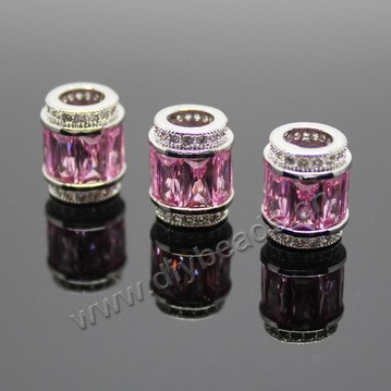 beads,big-hole beads,silver plated copper with cz stone, 11x9mm barrel shape. Sold per pkg of 5pcs
