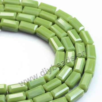 beads, glass, porcelain color, olive green, 3*6mm facted rectangle, sold per package of 5 strands-(80pcs/strand).