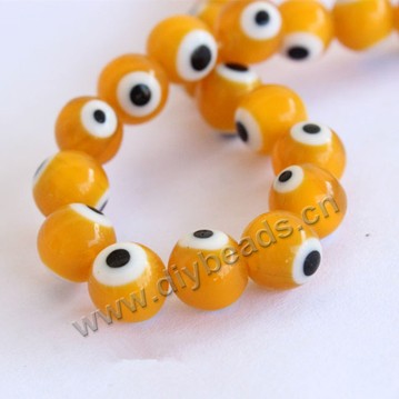 bead,Evil eye glass beads,white,6mm round,Sold per pkg of 1strand
