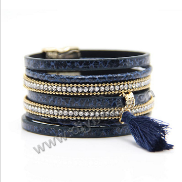 bracelet,  multilayer leather bracelet with ringstone beads  Sold by pcs