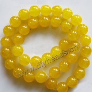 Bead, yellow "jade" (dyed), 10mm round. Sold per 15-inch strand