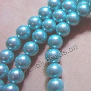 Bead, glass pearl, turquoise blue, 12mm round. Sold per pkg of 10 strands.