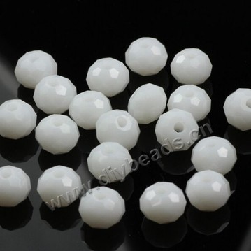 bead,glass, wheel faced beads,8x10mm,white color,per pkg of 5 strands