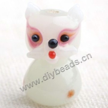 Bead,lampworked glass,white, 27*14mm little fox. Sold per pkg of 5.
