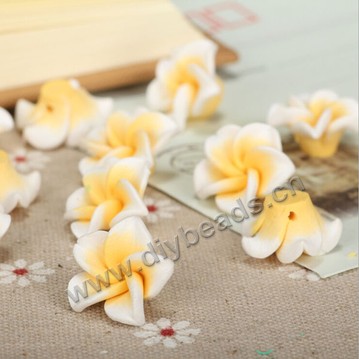Bead, polymer clay,yellow with white edge,18x10mm flower. Sold per pkg of 5.