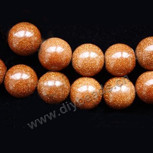 Bead, brown goldstone (manmade), 14mm round. Sold per 14.5-inch strand