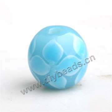 Bead,Japan lampworked glass,blue with flower, 14x14mm round.mini order 100pc 