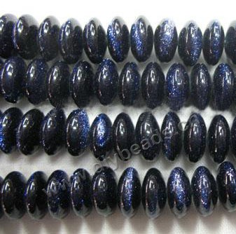 Bead, blue goldstone (manmade), 10x6mm rondellle. Sold per 16-inch strand
