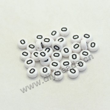 Bead mix, acrylic, white with black alphabet O, 7x4mm double-sided flat round with 1.2mm drill hole. Sold per pkg of 100ps