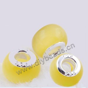 Bead,big-hole beads ,cat's eye glass and brass grommets,yellow,9x14mm rondelle with 5mm hole,sold per pkg of 10ps