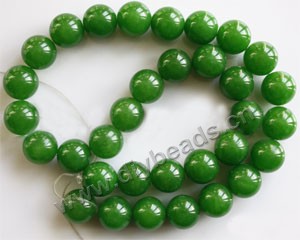 Bead, olive green "jade" (dyed), 12mm round. Sold per 15-inch strand,approximately 33 beads .