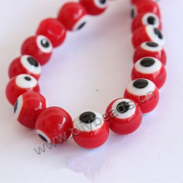 bead,Evil eye glass beads,red,6mm round,Sold per pkg of 1strand