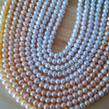 Pearl,cultured freshwater,white/peach,3-4mm potato, AAgrade. Sold per pkg of one strand