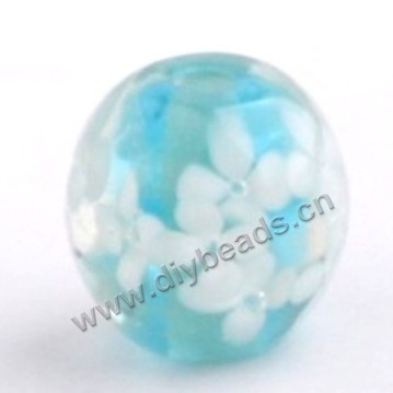 Bead, lampworked glass,blue with flower, 16x16mm round.mini order 50pc 