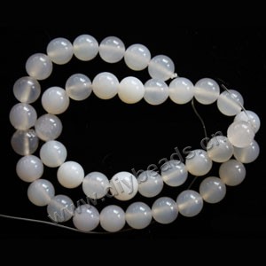 Bead, white agate (natural), 10mm round. Sold per 15-inch strand.