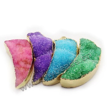 Pendant, druzy quartz stone, mix colors, 28*55mm. Sold per pkg of 2 pcs.