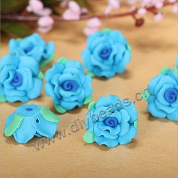 Bead, polymer clay,blue,17x10mm flower. Sold per pkg of 5.