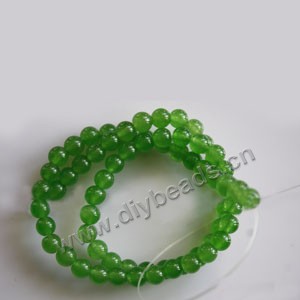 Bead, olive green "jade" (dyed), 6mm round. Sold per 15-inch strand,approximately 65 beads .