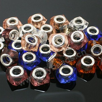 Bead,big-hole beads,glass with brass grommets,mixed color,8x13mm irregular shape,5mm hole,sold per pkg of 30ps
