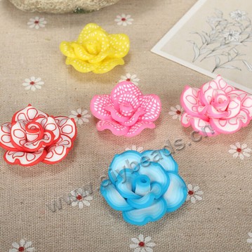 Bead, polymer clay,mixed color,35x15mm flower. Sold per pkg of 50.