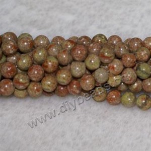 Bead, unakite (natural), 8mm round. Sold per pkg of (8) 16-inch strands.