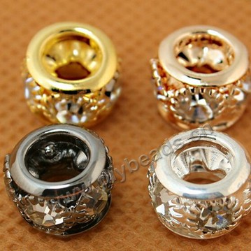 alloy Bead,alloy with cz stone,7x10mm rondelle,5mm hole,Sold per pkg of 50 pieces.