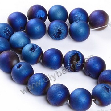 Bead,geode agate,blue color,frosted 10mm round, Sold per one strand.