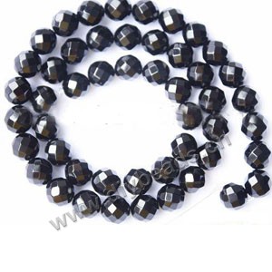 Bead, black agate (dyed),8mm 64-faceted round. Sold per 15-inch strand.