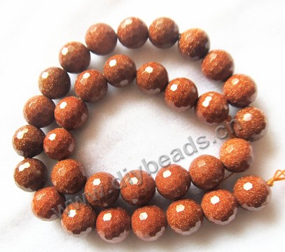 Bead, brown goldstone (manmade), 8mm 128-faceted round. Sold per 14.5-inch strand
