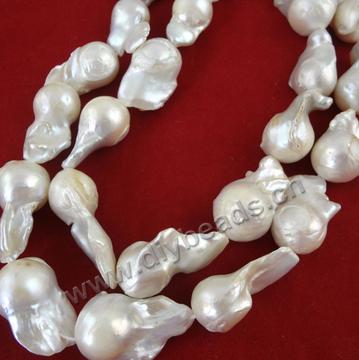 Pearl, natural baroque pearl, white color, 13-15mm, Sold per pkg of 2strands.