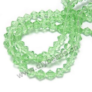 bead,glass,spring green,6mm half-hand faceted bicone,approximately 50ps/strand