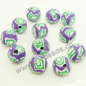 Bead, polymer clay, purple/green, 8mm round with swirls. Sold per pkg of 36.