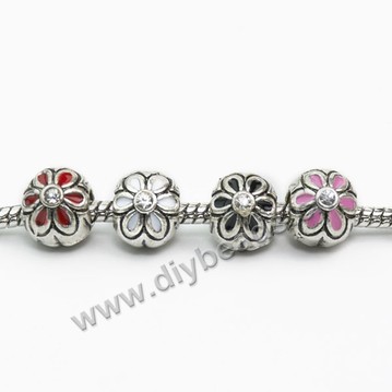 Bead,big-hole bead,alloy,multicolored flower,Sold per pkg of 10ps