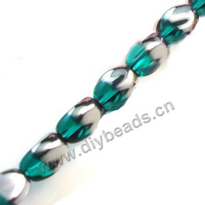Bead ,silver-plated glass, turquoise blue, 13x10mm twisted oval. Sold per pkg of ten 30cm strand.