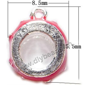 Charm, big-hole beads,silver-plated pewter and enameled , red, 15.5x8.5mm beaded rondelle, 4.5mm hole. Sold per pkg of 10ps
