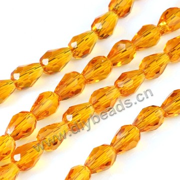 Bead, glass, gold, 10*15mm faceted teardrop, diy beads. Sold per pkg of 5 strands-(50pcs/strand).