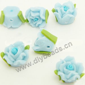 Bead, polymer clay, turquoise blue, 10mm rose. Sold per pkg of 24.